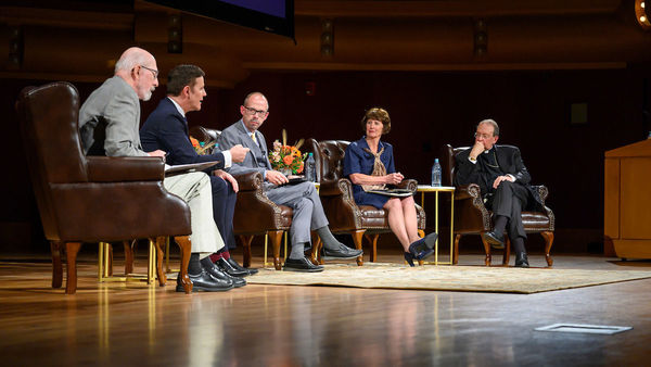 The 2019-20 Notre Dame Forum: “Rebuild My Church’: Crisis and Response,” with a discussion on “The Church Crisis: where Are We Now?”. Photo by Barbara Johnston/University of Notre Dame.