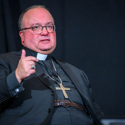 Archbishop Scicluna spoke and took questions from Notre Dame students audience members and online participants. (Photo by Matt Cashore/University of Notre Dame)